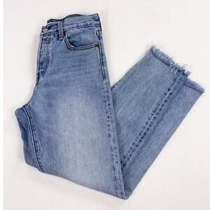 Levis Wedgie Straight Leg Raw Hem Denim Jean Women's 26 Med Blue